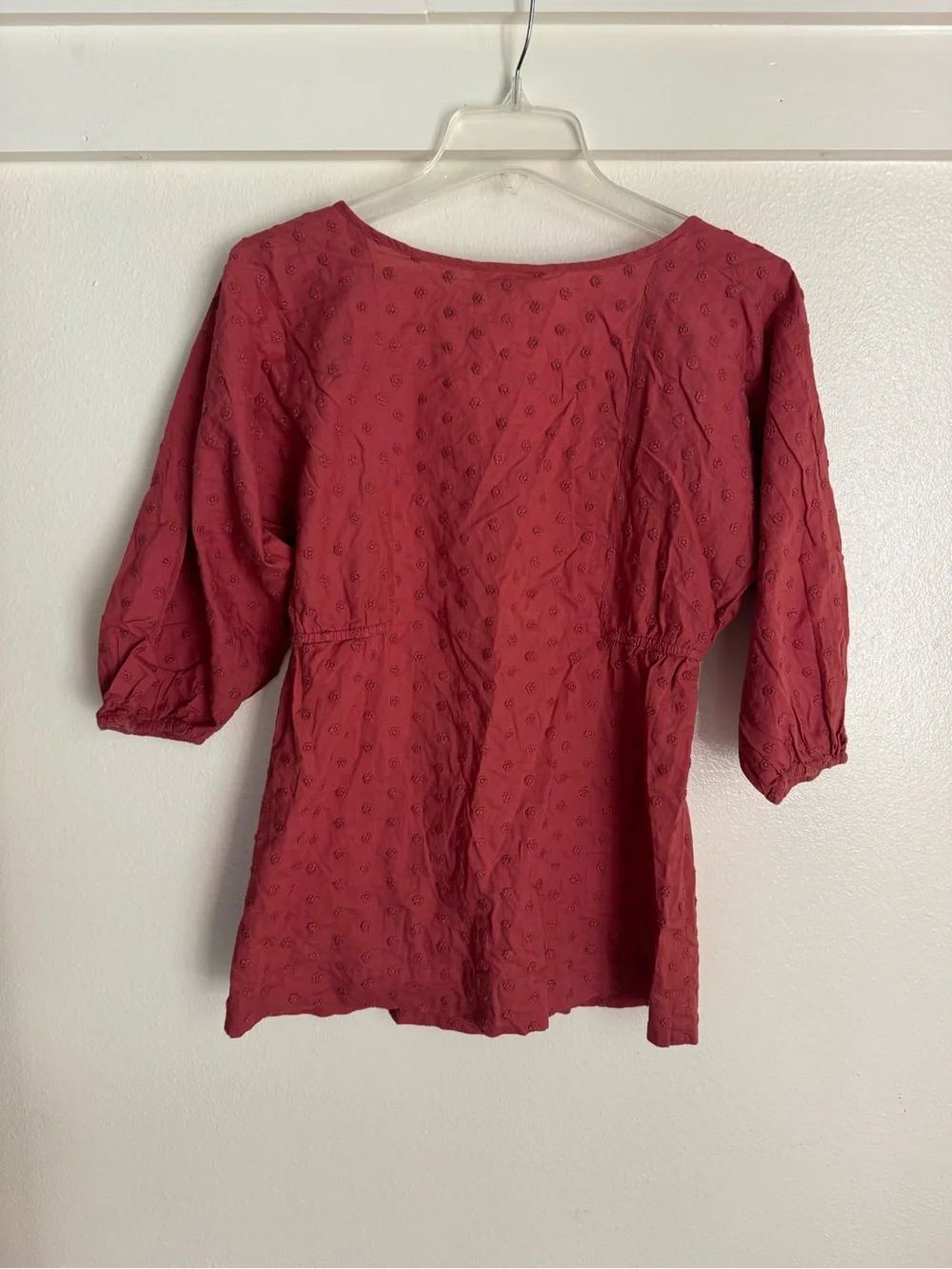 Banana Republic Pink Swiss Dot Peasant Blouse Medium Boho Cottagecore Cotton Top